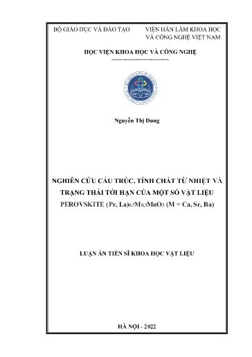 Nghiên cứu cấu trúc, tính chất từ nhiệt và trạng thái tới hạn của một số vật liệu perovskite (Pr, La)0,7M0,3MnO3 (M = Ca, Sr,..