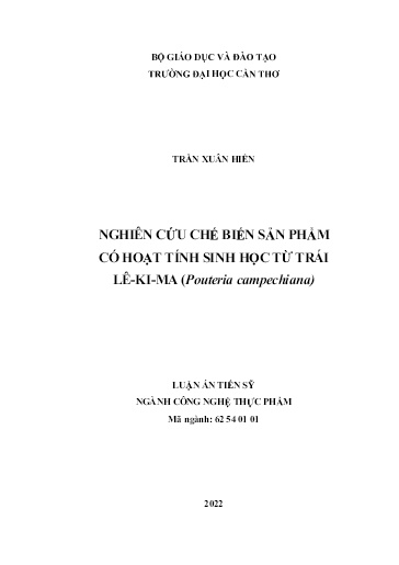 Nghiên cứu chế biến sản phẩm có hoạt tính sinh học từ trái lê-ki-ma (Pouteria campechiana)