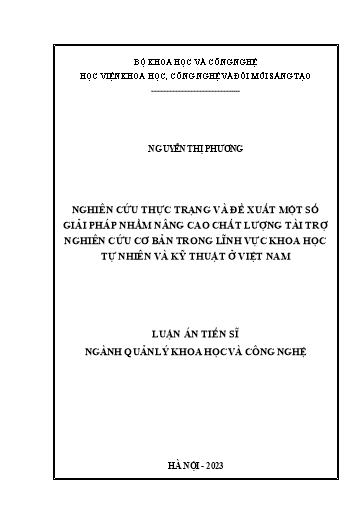 Nghiên cứu thực trạng và đề xuất giải pháp nhằm nâng cao chất lượng tài trợ nghiên cứu cơ bản trong lĩnh vực khoa học tự nhiên..