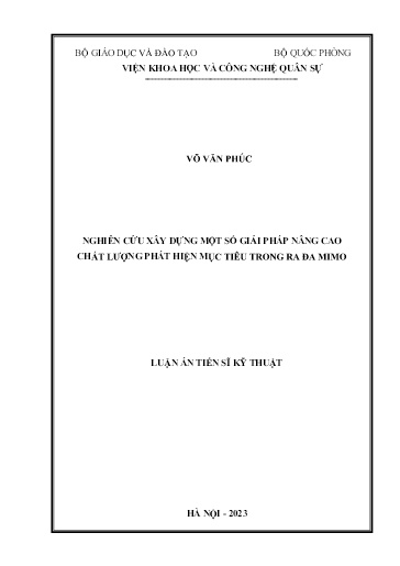 Nghiên cứu xây dựng một số giải pháp nâng cao chất lượng phát hiện mục tiêu trong đài ra đa MIMO